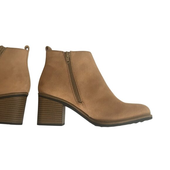 White Mountain Women's Faux Suede  Side Zip Ankle Bootie 7.5 Block Heel Tan - Picture 5 of 11